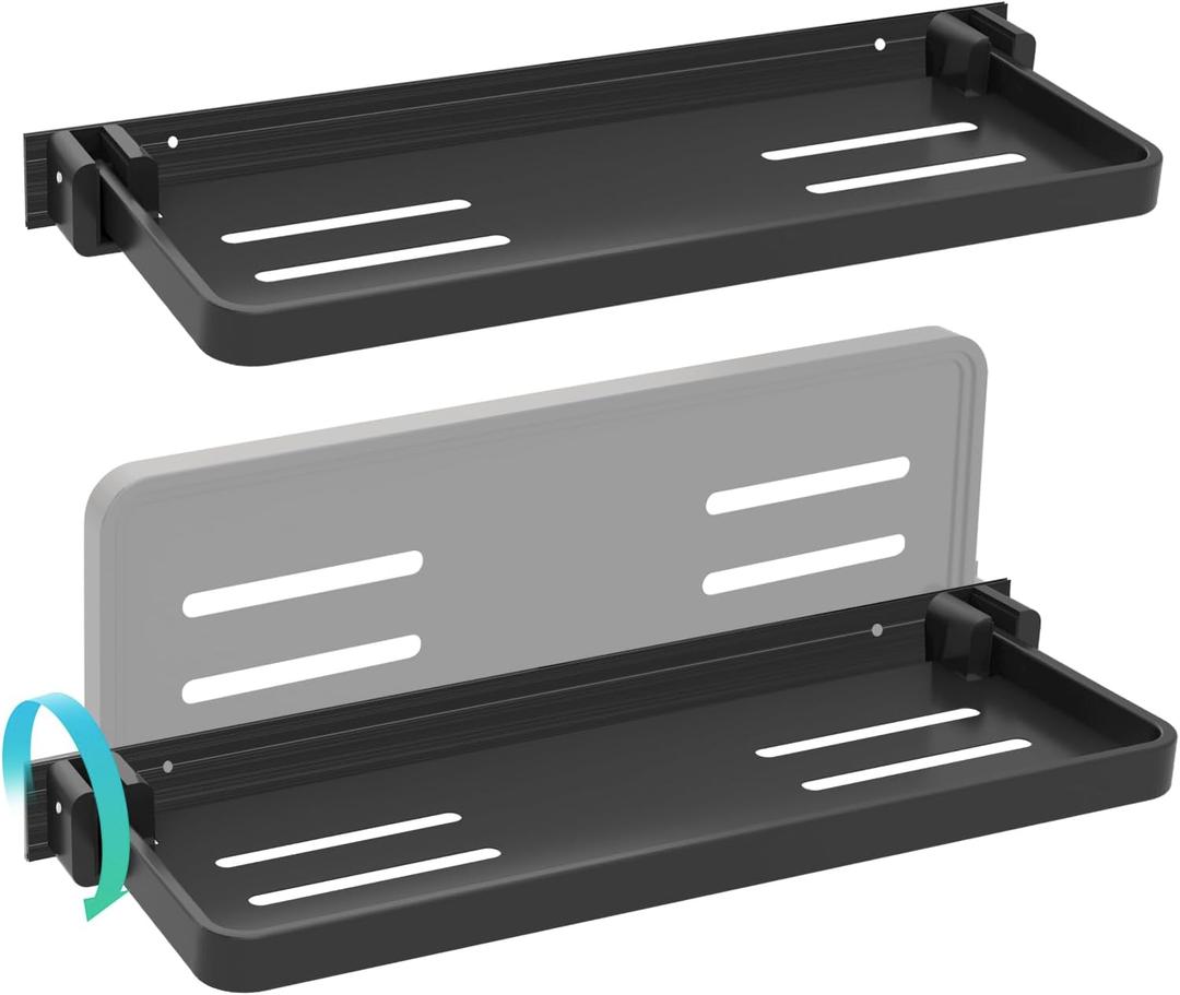 RV Shelves Aluminum RV Shelf, 90° Foldable Wall Shelf, No Punching, Unleashes Space for Camper, Trailer Bed, Kitchen and Sofas (2 Pack, Black)