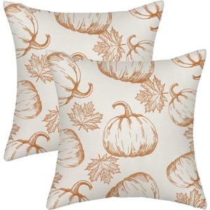 Fall Pillow Covers 18x18 Burnt Orange Pumpkin Decor Throw Pillows Case for Couch Maple Leaves Autumn Harvest Indoor Outdoor Decorative Cushion Cases for Sofa Bed Decorations Set of 2
