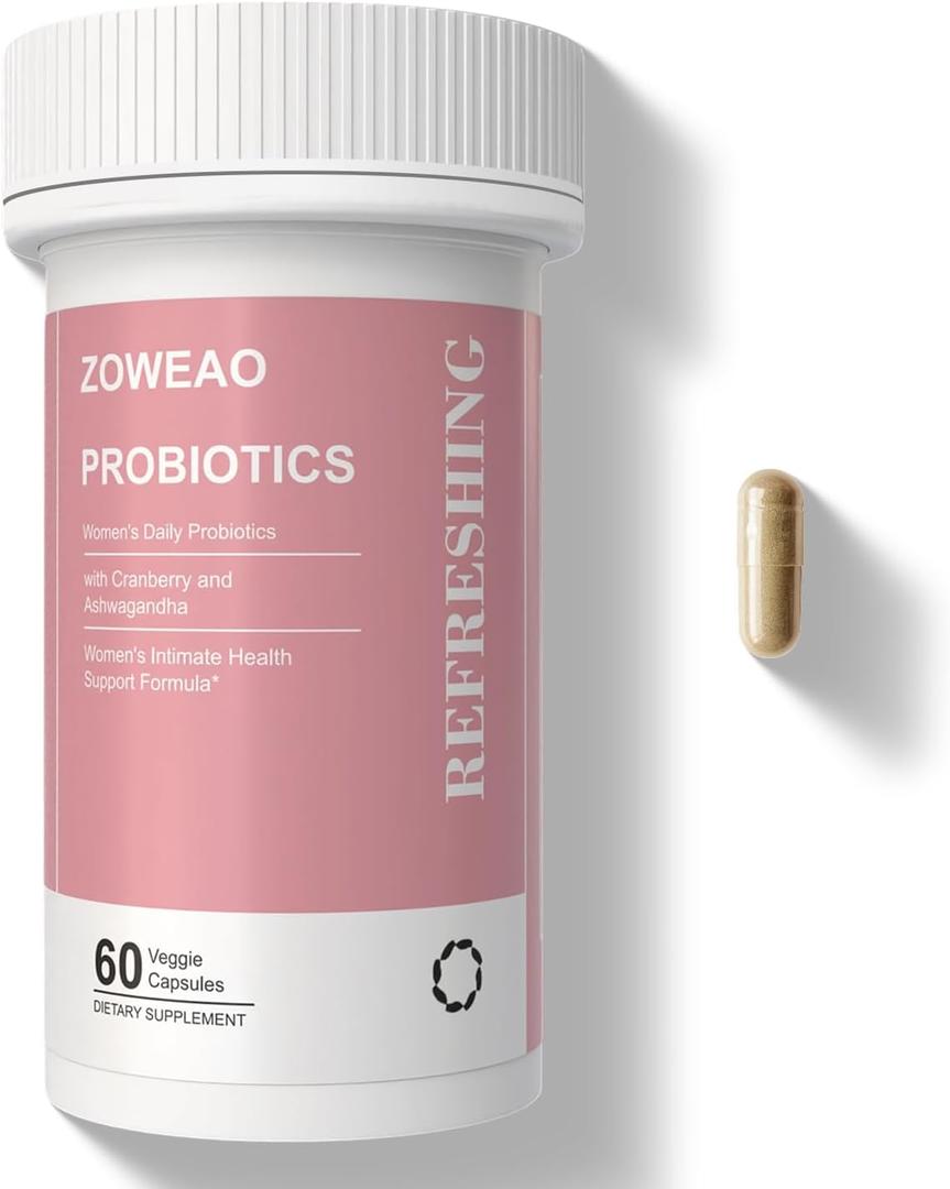 ZOWEAO Women's Dally Probiotics with Cranberry and Ashwagandha 60 Veggie Capsules. Pack of 2