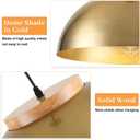 Large Pendant Lights, Gold Pendant Lights for Kitchen Island, Farmhouse Pendant Light Fixtures with Wooden Holder, 16" Adjustable Lighting Fixtures for Dining Room, Living Room, Entryway, 2 Pack