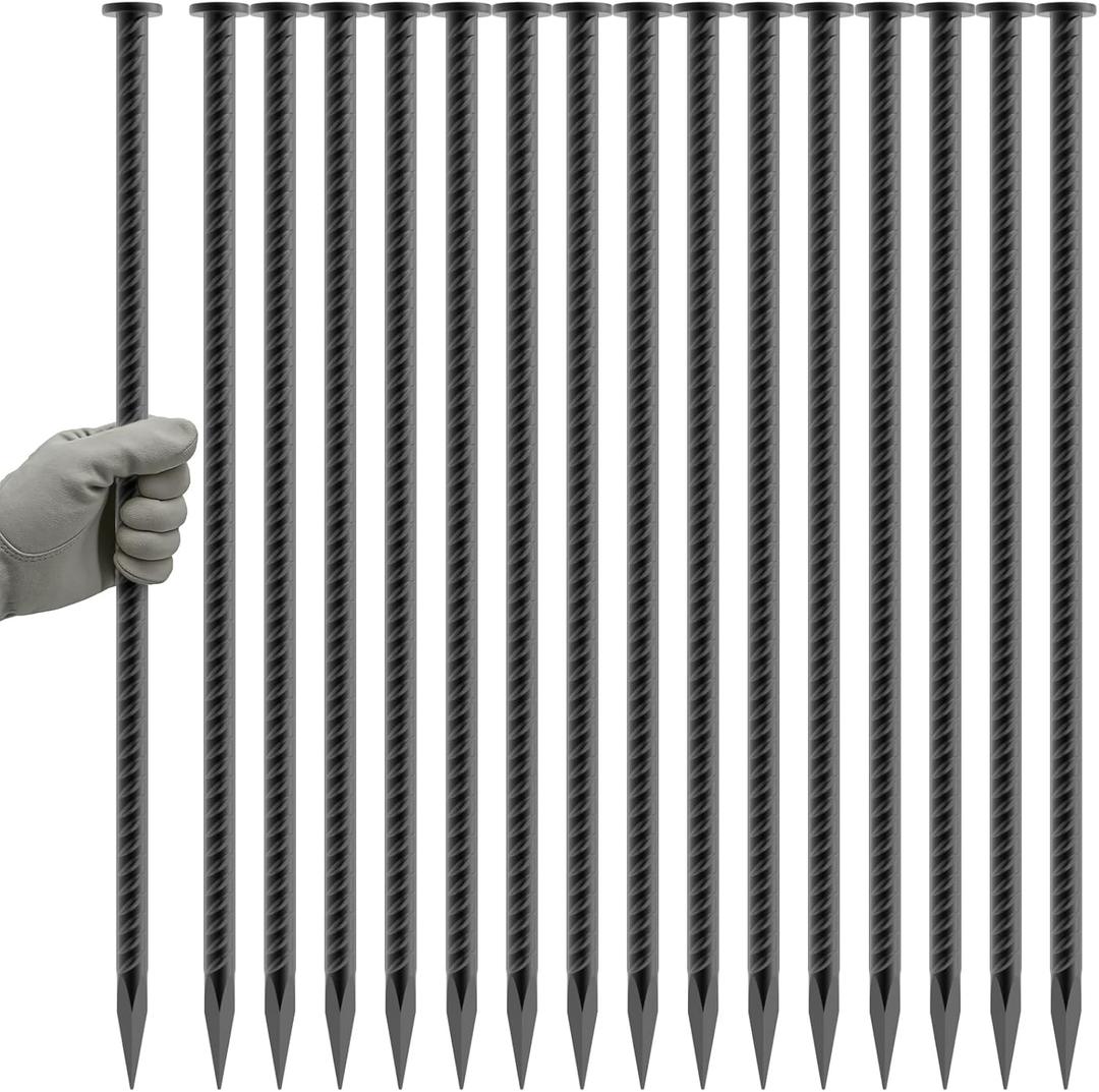Rebar Spikes 16 Inch 16 Pack, 1/2 Inch Diameter Heavy Duty Rebar Ground Stakes, Galvanized Anchoring Spikes for Speed Bump, Landscape, Parking Curb, Handicap Ramp and Tent