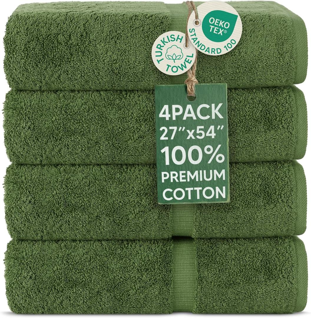 Chakir Turkish Linens | Hotel & Spa Quality 100% Cotton Premium Turkish Towels | Soft & Absorbent (4-Piece Bath Towels, Moss)