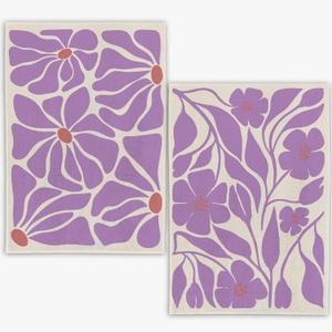 WFSM Violet Floral Kitchen Towels Set Of 2 - Purple Floral Hand Towels, Dish Towels, Decorative Kitchen Towels, Flower Decorative Kitchen Towels, Boho Hand Towels Bathroom, 16x24 Inches
