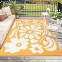 Wonnitar 6x9 Outdoor Rug Waterproof, Reversible Plastic Straw RV Rugs for Camping Outside, Large Portable RV Outdoor Mat Orange Abstract Flower Tent Rug for Camping Garden Picnic (Orange, 6'x9') (6' x 9' (Rectangular))