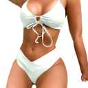 Meetall White High Cut Leg Rise Cute Cheeky Bikini Set Swimsuits for Women Sexy String Bathing Suits Two Piece Size M