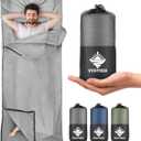 Sleeping Bag Liner, Self Tan Sleep Sack, Adult Sleep Sack, Two-Way-Zipper Expose Feet Separately, Portable Single Camping Travel Sheets for Hotel,Hostels,Business Trips (Space Grey)