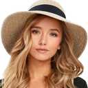 FURTALK Womens Beach Sun Straw Hat UV UPF 80+ Travel Foldable Brim Summer UV Hat (Medium-Large, Mixed Beige)