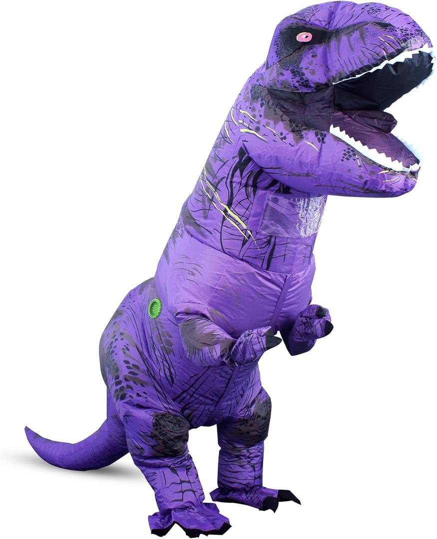 Inflatable Dinosaur Costume Adult, Fancy Halloween Blow up T-Rex Costume Full Body Dino Costume for Cosplay Party (Purple)