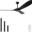 60'' Solid Wood Ceiling Fans without Light,Black Ceiling Fan with Quiet and Large Airflow DC Motor,Outdoor Ceiling Fan for Patio,Garage,Bedroom