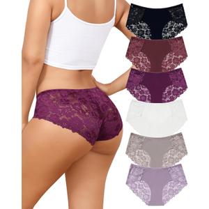 Aijolen Lace Bikini Panties Womens Cheeky Seamless Underwear Ladies No Show Hipster Underpants 6 Pack  (Large)