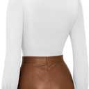 MANGOPOP Mock Neck Puff Sleeve Bodysuit Turtleneck Loose Lantern Long Sleeve Body Suit for Women for Going Out (Small, 02 White)