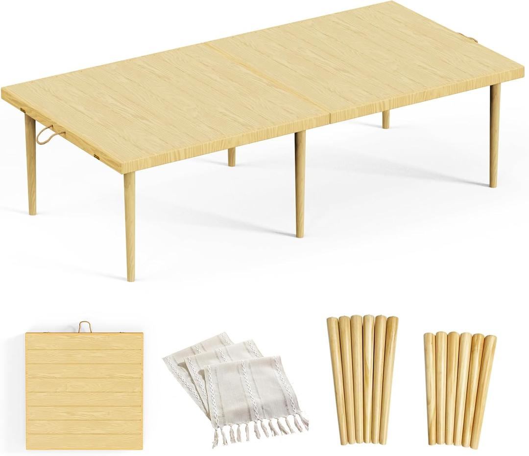 30x60 Inch Boho Low Picnic Wood Table,Foldable Design,2 Set Of Table Leg