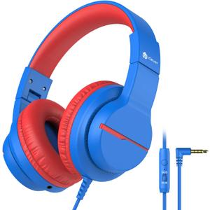 iClever Kids Headphones for School Travel, Safe Volume Limited, HD Mic Stereo Sound Over-Ear Girls Boys Headphones for Kid, FunShare Foldable 3.5mm Wired for iPad Computer, HS19 (Blue)