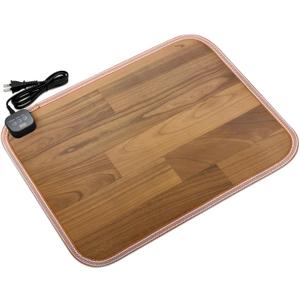 Foot Warmer Under Desk - 15.9x19.9in Heated Floor Mat 110V Adjustable Temperature Electric Heater with Timer for Office Home, Heating Pad for Cold Feet (Brown Wood)