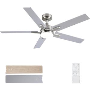 SODSEA Ceiling Fans with Lights, 52 inch Nickel Ceiling Fan with Light and Remote Control, Reversible, 3CCT, Dimmable, Noiseless, Small Ceiling Fan for Bedroom, Indoor/Outdoor Use
