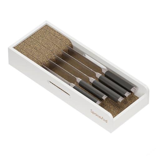 SpaceAid Knife Drawer Organizer Bamboo Insert Dock, Kitchen Steak Knives Holder Organizers Block for Drawer in Storage Organization (Small, White)