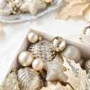 54ct Champagne Gold Christmas Ball Ornaments, Assorted Shatterproof Christmas Decorations Bulk Elegant Hanging Bulbs Ornaments with Artificial Christmas Flowers for Xmas Tree Holiday Party Decor