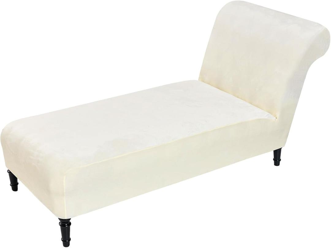 Velvet Chaise Lounge Cover Indoor Armless Chaise Slipcover Luxury High Stretch Ultra Soft Lounge Chair Covers Modern Machine Washable Chair Cover for Living Room Bedroom Furniture, Beige