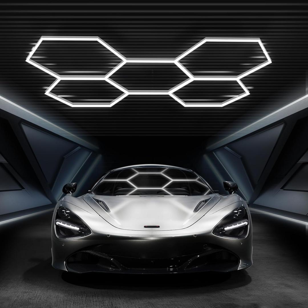 FERUERW Hexagon Garage Lights, High Brightness 168W 6500K 18480Lumens Honeycomb Hexagon Led Garage Light 5 Grid for Garage, Auto Beauty Shop, Car Detailing Shop, Workshop