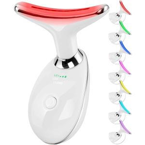 7 Color Facial and Neck Massager, Multifunctional Facial Skin Care Tool, Face Neck Massager for Daily Skin Care Routine, Facial Massager Tool (White)