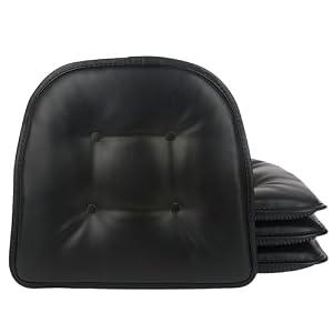 Klear Vu Omega Non-Slip Chair Cushions, Assembled in USA, U-Shaped Skid-Proof Seat Pads for Dining, Kitchen, Office, 15"x16", 4 Pack, Leather Black