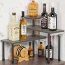 ZHWS Kitchen Countertop Organizer, Bathroom Counter Organizer, Adjustable 3 Tier Corner Shelf with 4 Metal Hooks for Counter Organize, Spice Rack, Makeups, Coffee Station Bookshelf (Rustic Grey) (16.9x16.9x15.3)