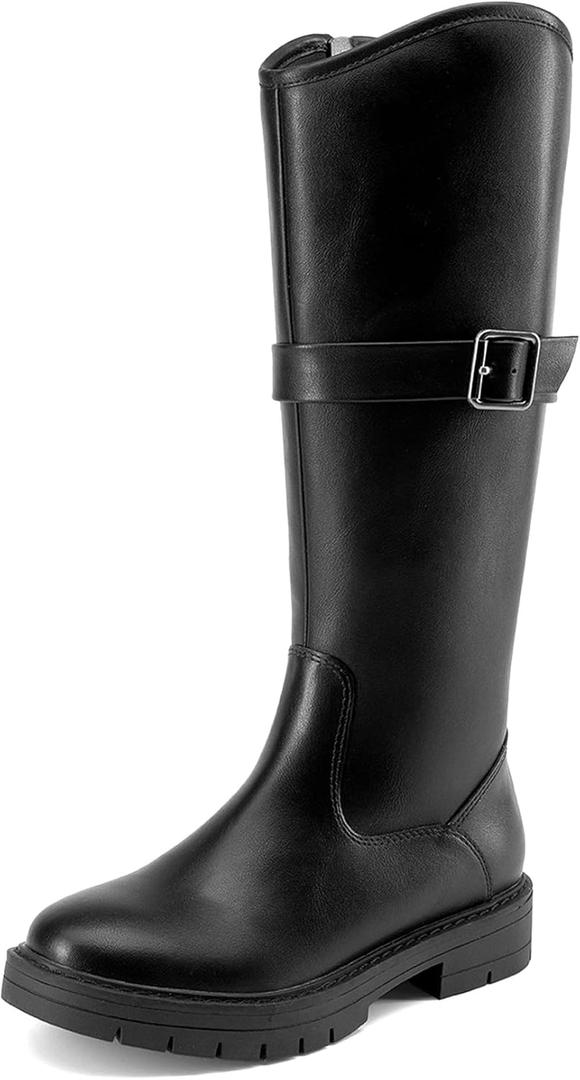 DREAM PAIRS Girls Knee High Buckle Fashion Riding Boots Little Kid/Big Kid (All Black). Size: 1 Little Kid