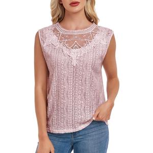 Women's Sleeveless Back Key Hole Tunic Tank Tops Casual Lace Shirt Blouses (Light Pink, Size Small)