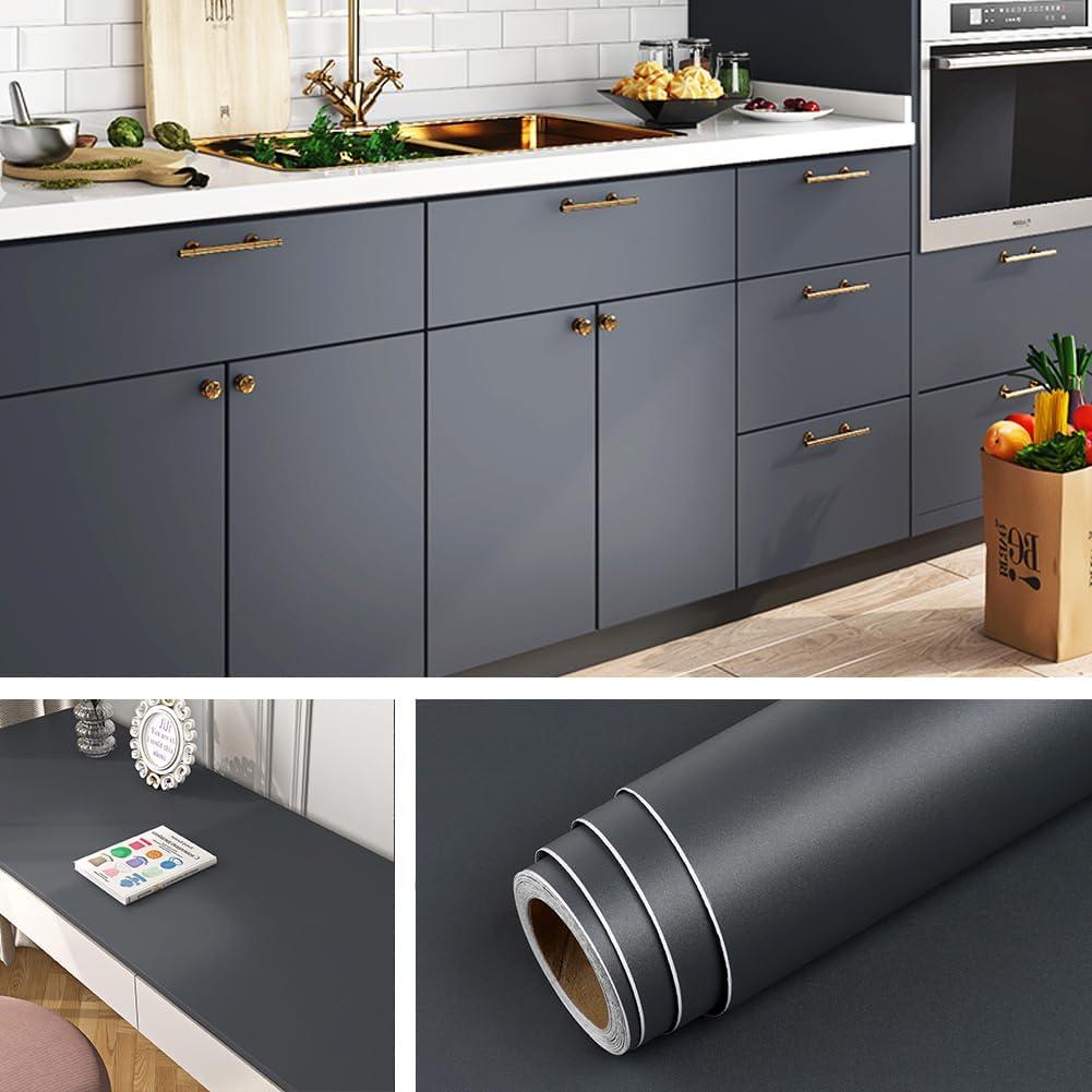 Livelynine Dark Grey Peel and Stick Wallpaper for Bathroom Renter Friendly Cabinet Vinyl Wrap for Kitchen Countertop Covers Waterproof Gray Contact Paper for Cabinets Desk Wallpaper 15.8x78.8 Inch