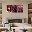 OCRXLYTH 3Pcs Black Girl Cherry Canvas Wall Art Prints African American Black Woman Wall Decor Fashion Pink Nail Pictures Cherry Painting for Living Room Bedroom Home Decoration 16x24in