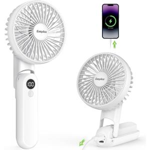 EasyAcc 3 IN 1 Hand Fan,Portable Fan for Travel,5000 Battery Handhedl Fan [Ultra Quiet Powerful]-5 Speeds/Backup Power/SOS Light/Digital Display/Lanyard- for Travel/Cruise/Summer/Concerts/Lash White
