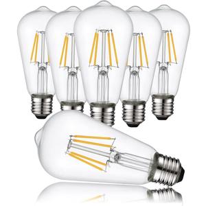 HESSION Vintage LED Edison Bulb,6 Pack 4W Equivalent 40W Medium E26 400LM Warm White 2700K Led Bulbs, Dimmable Light Bulbs, ST58 Antique LED Filament Bulbs, Clear Glass Style for Home