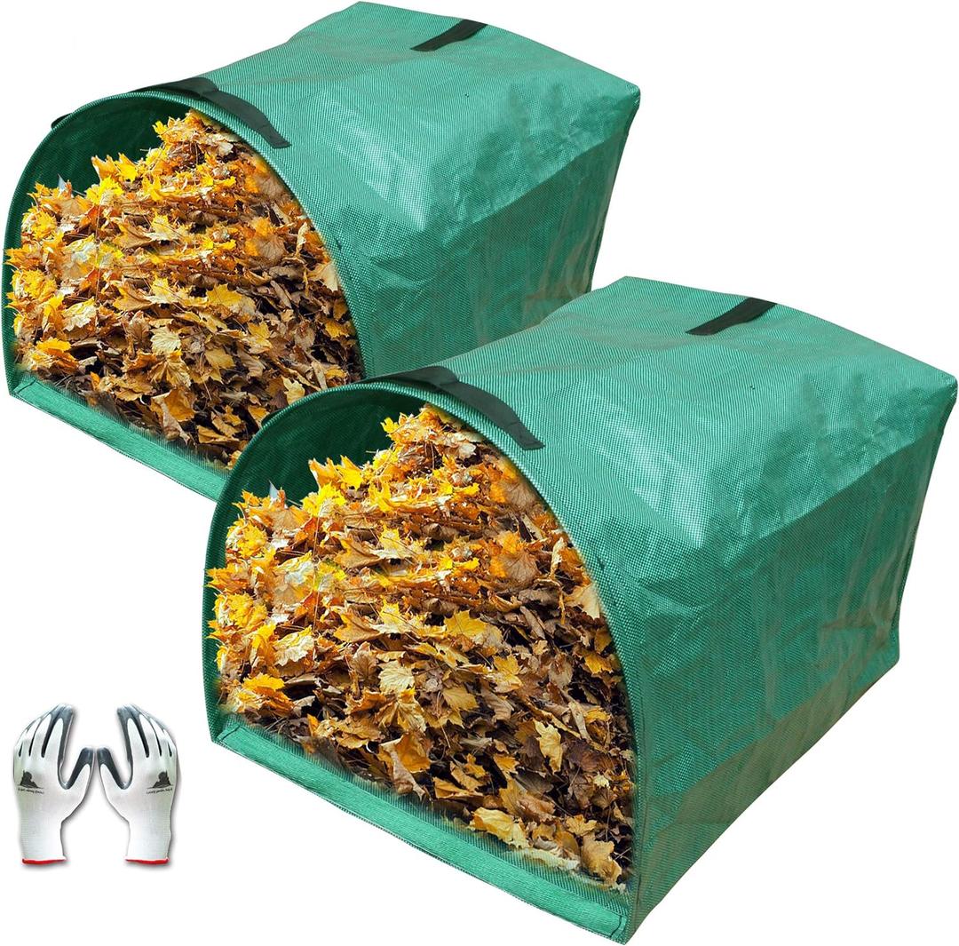 Gardzen 2-Pack 53 Gallon Dustpan-Type Yard Waste Bags, Reusable Heavy Duty Collapsible Garden Leaf Bags, Leaf Collector for Leaves, Lawn Debris & Grass Clippings