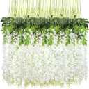 CEWOR 60 Pack Wisteria Hanging Flowers 3.7 Feet Artificial Flowers Fake Wisteria Vine Hanging Garland Silk Flowers String for Wedding Party Home Greenery Wall Decor (White)