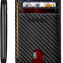 RUNBOX Slim ID Cases Minimalist Front Pocket RFID Blocking Leather Wallets for Men and Women Card Holder Wallets Gifts for men (01-Carbon Black)