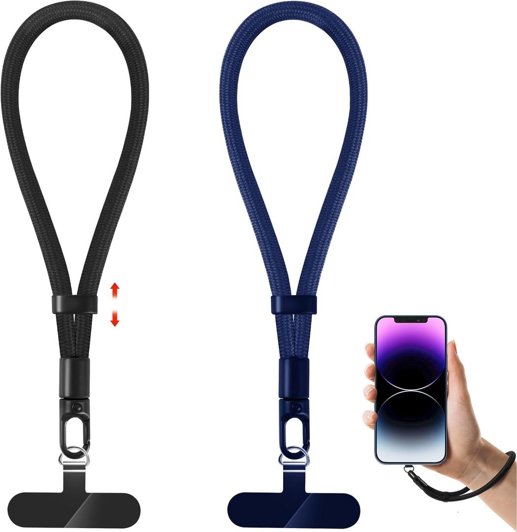 Phone Lanyard, 2 Pack Adjustable Cell Phone Lanyard Strap, Hand Wrist Strap Lanyard with Tether Tabs for Smartphones (Black+blue)