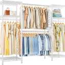 Ulif E7 Heavy Duty Garment Rack, Clothes Organizer and Storage Rack with Expandable Hangers, Metal Clothing Rack with 6 Wire Shelves, (52.3"-72") W x 14.5" D x 71.2" H, Load 838 LBS, White