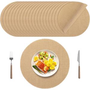 Kochorie 25 Pieces Burlap Placemats 15 Inch Round Reusable Brown Table Mats Natural Jute Fibers Placemats Bulk Circle Rustic Table Decorations for Dining Wedding Holiday Farmhouse Supplies