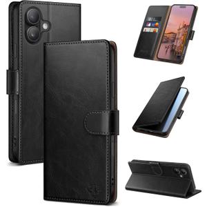 SUANDUCK Wallet Case for iPhone 17 6.3" with RFID-Blocking Credit Card Holder, PU Leather Folio Flip Cover Women Men Protective Phone Case Compatible with Apple 17, Black