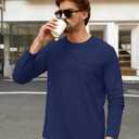 Cotrasen Men's Long Sleeve Shirts Cotton Crew Neck Pocket T Shirts Moisture Wicking Soft Comfort Casual Tee Shirts (M)