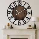 24 Inch Large Wall Clock for Living Room Bedroom Kitchen Mantel Decor, Silent Battery Operated Decorative Non Ticking Metal Round Modern Farmhouse Arabic Numerals Big Clock Wall Decor