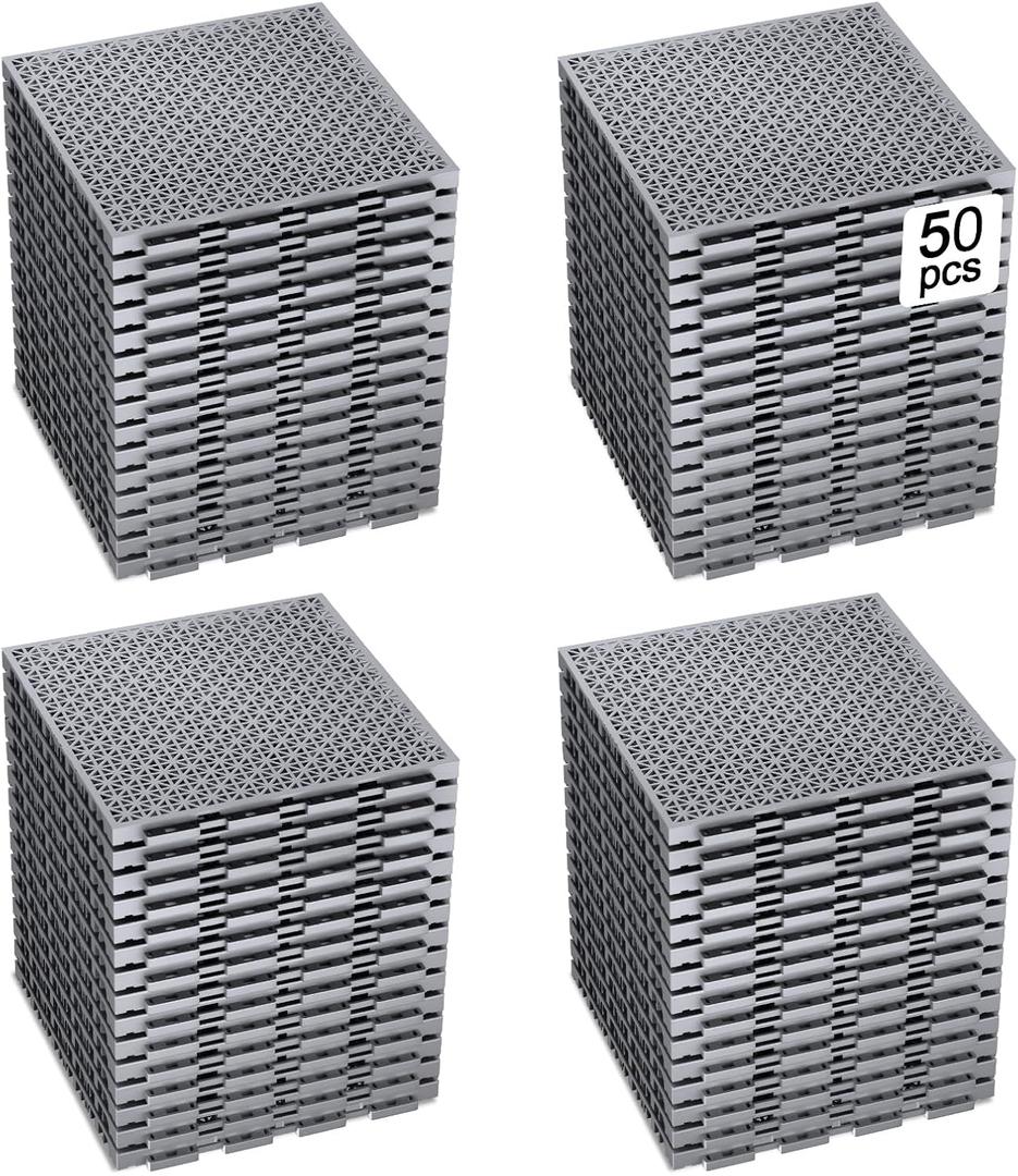 50 PCS Modular Interlocking Cushion Interlocking Floor Tiles with Hole Drainage Mat 10" x 10" Non Slip Pool Deck Mat Outdoor for Drain Deck Pool Patio Shower Kitchen Balcony (Grey)