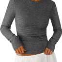 PRETTYGARDEN Womens Long Sleeve Shirts 2026 Ribbed Knit Slim Fitted Basic Tee Casual Going Out Tops Underscrubs Fall Clothing (Gray, L)