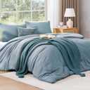WRENSONGE Queen Comforter Set - 3 Pieces Prewashed Dusty Blue Comforter Soft Lightweight for All Seasons,Down Alternative Comforters Queen Size with 2 Pillow Shams