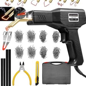 Plastic Welder,2 in 1 Plastic Welding Repair Kit with 1000pcs Hot Staples,4pcs Plastics Welding Rods,knife,Plier, Hot Staples Weld Gun Repair Kit for Car Bumper And Most Plastics(Black)
