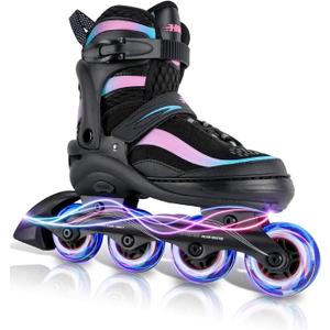 Adjustable Inline Skates for Kids and Adults – Color Gradient Roller Skates with Full Light-Up Wheels for Girls, Boys (Ages 5-8, 8-12), Youth, Men, and Women – Indoor & Outdoor Use