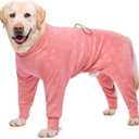 Dog Coats Autumn Winter Jumpsuit for Large Medium Dogs, Warmer Recovery Suit Polar Fleece Dog Bodysuit Lightweight Pajamas Pullover Stretchy Onesie Four-Legged Cold Weather Clothes(3XL, Pink)