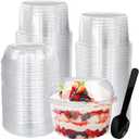 Alaeseje 50 Pack 12 oz Disposable Clear Plastic Cups,PET Dessert Cups with Lids and Spoons,Disposable Snack Bowls for Cupcake,Pudding,Snacks,Yogurt,ParfaitFruits,Mousse
