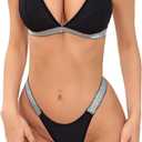 WDIRARA Women's Glitter Underwear Lingerie Set 2 Piece Bra and Panty Set (Black, XL)