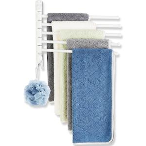 Swivel Towel Rack, 12.6 Inch Towel Bar with Wall Mounted 180 Rotation, 5 Arms Towel Hanger SUS 304 Stainless Steel, Space Saving for Kitchen, Bathroom, Outdoor, White